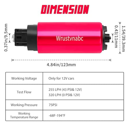 Gss342 External Inline Fuel Pump Electric 320Lph High Flow 12V Universal Replaces Walbro 255LPH Gss342
