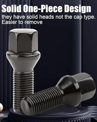 GAsupply M14x1.5 28mm Shank Lug Bolts, 17mm Hex Conical Seat, 20pcs - color: Black, size: 28mm Shank Acron Seat