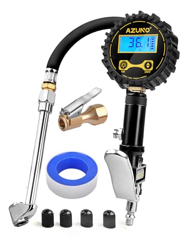 AZUNO Digital Tire Inflator with Pressure Gauge, 200 PSI, Heavy Duty Air Compressor Accessories, w/Rubber Hose Lock on Air Chuck and Quick Connect Coupler - size: 200PSI