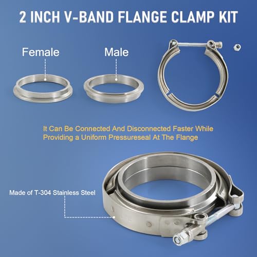 2" V Band Clamp with Flange 2PC Stainless Steel For Turbo Exhaust Downpipes