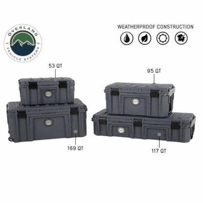 Overland Vehicle Systems 40100021 Dark Gray 117 QT Dry Box Storage with Drain and Bottle Opener | Waterproof Seal | Heavy-Duty Latches and Nylon Handles | Keeps Gear Safe, Dry and Organized - size: 117 QT Dry Box