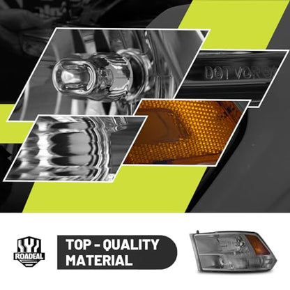 Headlights for 2009-2018 Dodge Ram 1500 Quad-Hole Single Headlight - color: Black With H/L Beam Bulbs