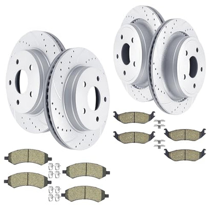 Acinoparts Front and Rear Drilled & Slotted Brake Rotors Ceramic Brake Pads - size: ABK00101