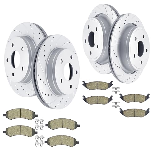 Acinoparts Front and Rear Drilled & Slotted Brake Rotors Ceramic Brake Pads - size: ABK00101