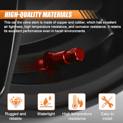 5PCS TR413AC Car Tire Valve Stems, Rubber, Snap-in (Red) - color: Red