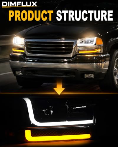 fit1999-2006 GMC Sierra 1500 2500 3500 Headlights w/Dual LED DRL for Yukon XL 1500 2500 NO Denali Trim Models Chrome Housing Amber Reflector - color: Chrome Housing Amber Reflector