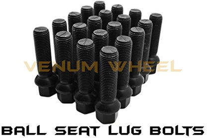 Complete Kit of 30mm Raw Aluminum Hub Centric (57.1) Wheel Spacer 5x100 & 5x112 Bolt Pattern + 20 Pc 14x1.5 Black Ball Seat Lug Bolts