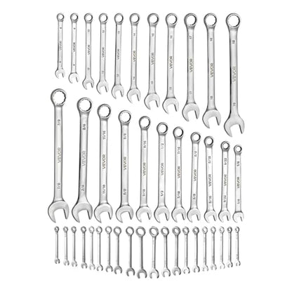 VEVOR Combination Wrench Set, 42-Piece SAE and Metric, 12-Point Box End and 15° Angled Open End Combination Wrenches with Roll Up Pouch, Carbon Steel, for General Household and Automotive Repairs - size: 42PCS