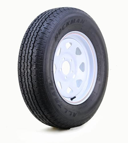 ROCKMAN Trailer Tire & Wheel ST205/75R15 8-Ply D 107M 5X4.5 White Spoke Rim - size: ST205/75R15 /5x4.5