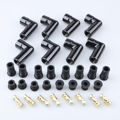 AC PERFORMANCE 90 Degree Ceramic Spark Plug Boot Kit Black 8PCS - color: Black, size: 90 Degree - 8PCS