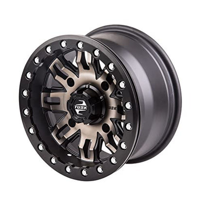 (2 Pack) 4/156 Tusk Teton Beadlock Wheel 14x7 5.0 + 2.0 Smoke/Black For YAMAHA Wolverine RMAX 4 1000 XT-R 2021-2022