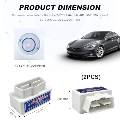 2 PCS ELM327 OBDII Car Auto Diagnostic Scanner, Professional Mini Bluetooth Scan Tool Engine Fault Code Reader, Wireless Failure Detector Interface Adapter for Most OBD II Vehicles (White) - color: White, 2 PCS