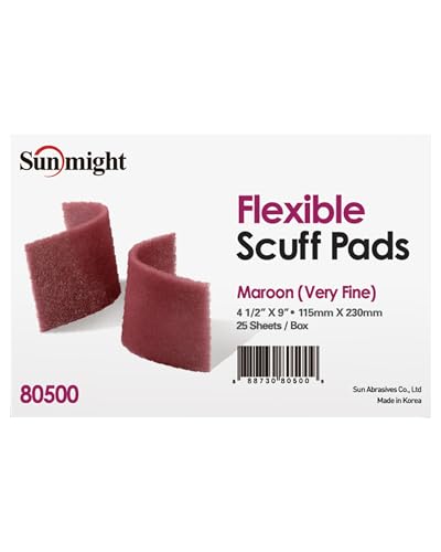 Sunmight Flex Scuff Pads for Paint Prep 4.5" x 9" - Maroon 80500 - Aluminum Oxide - Surface Prep & Sanding Cloth - Preparation Hand Pads for Auto, Marine, Aerospace - 25 Flexible Red Pads