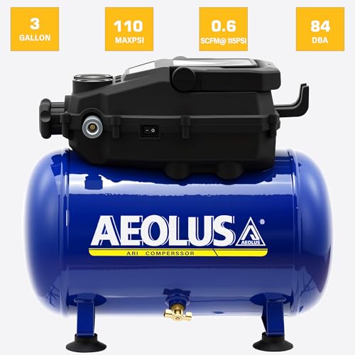 AEOLUS 3 Gal Portable Compressor, 110PSI Oil-Free Pump for Painting