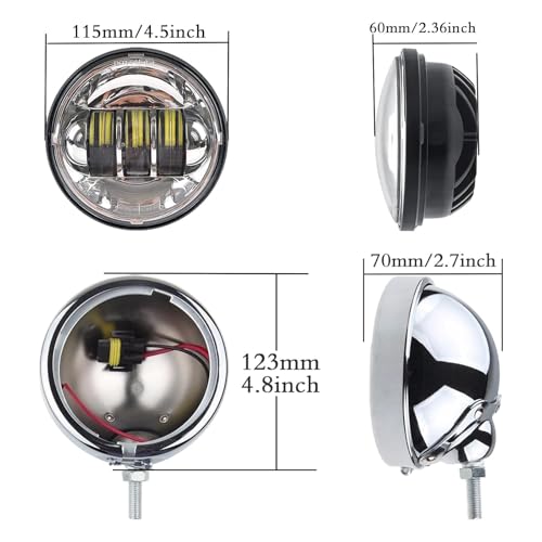 SKTYANTS 4.5 Inch LED Passing Light Motorcycle Fog lights with 4.5 Inch Housing Bucket Bracket Mount Compatible with Touring Electra Glide (Chrome) - color: Chrome