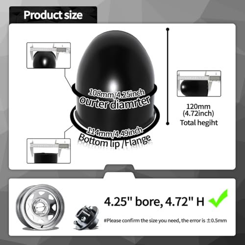 4Pcs 4.25" OD 4.72" H Pointed Top Trailer Wheel Center Caps for Rim - color: Matt Black, size: 4.25" OD 4.72" H