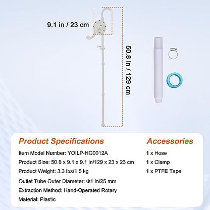 VEVOR Drum Pump, 6.5 GPM Flow, Rotary Barrel Pump Hand Crank, Fits 5 to 55 Gallon Drums with 3-Section Suction Tube Assembly and Hose, Designed for Fast Transfer of Water, Alcohol, Corrosive Liquids