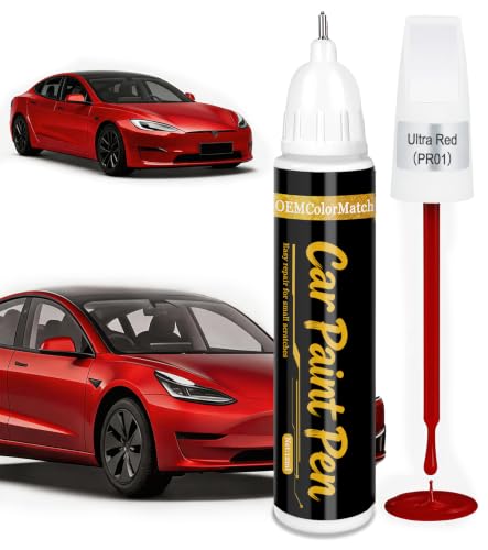 Touch up Paint for Cars(Ultra Red PR01) Tesla-Exact Match Scratch Repair Kit 2-In-1 Premium Car Paint Pen for Chips & Nicks - color: Ultra Red