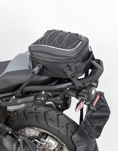 KEMIMOTO Motorcycle Tail Bag, Dual Use Motorcycle Rear Seat Bag with Waterproof Rain Cover, 7-14L Expandable Motorbike Small Bag Luggage Storage Backpack with 6 straps & 1 shoulder strap - size: 7L-14L
