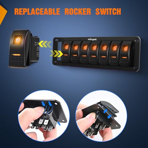 Nilight 8 Gang Rocker Switch Panel w/Orange LED Light 5Pin ON Off Pre-Wired - color: Amber, size: 8 Gang