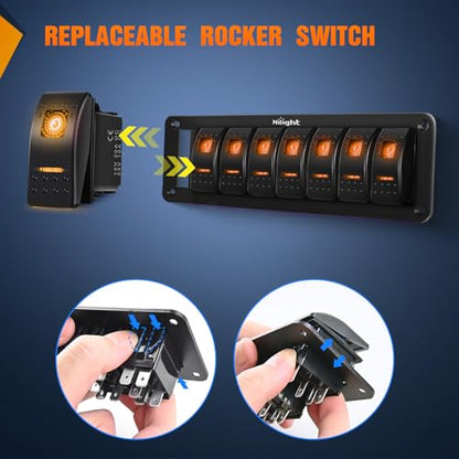 Nilight 8 Gang Rocker Switch Panel w/Orange LED Light 5Pin ON Off Pre-Wired - color: Amber, size: 8 Gang