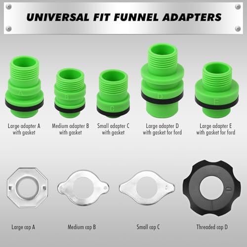 SWANLAKE 18-Piece No-Spill Coolant Funnel Kit, Radiator Funnel Burping Tool, Coolant Bleeder Kit with Adapters, Universal Fitment for Automotive Cooling System - color: Green, Black