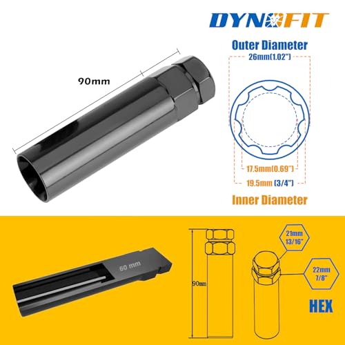 Dynofit 7 Spline Lug Nuts Key with 21mm and 22mm Hex,for Aftermarket Wheel - color: Black, size: 7 Spline with Hex 13/16" and 7/8"