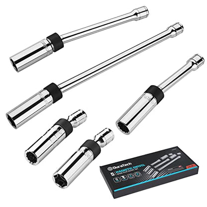 DURATECH 5PCS Swivel Magnetic Spark Plug Socket Set, 3/8" Drive spark plugs - size: 5PC (5/8", 9/16", 0.551")