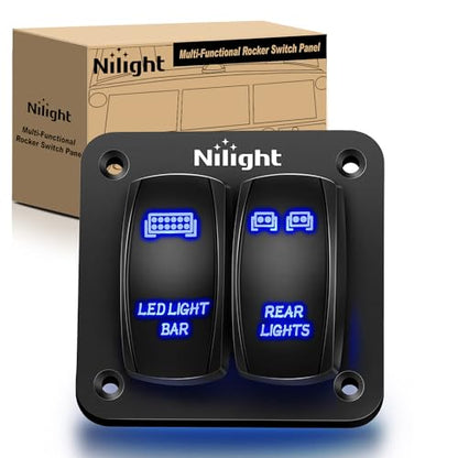 Nilight 2 Gang Rocker Switch Panel SPST On Off Toggle Laser Pattern Blue - color: Blue, size: 2 Gang