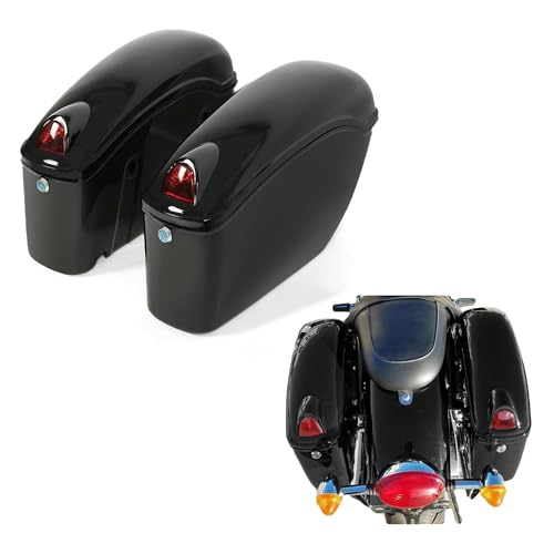 ECOTRIC 36L Universal Motorcycle Hard Saddle Bags W/Lock & Lights - color: Black, size: 17"L x 5.5"W x 11.5"H, 36L