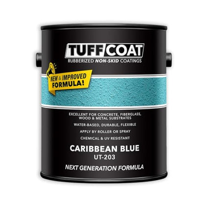Tuff Coat Medium Texture Rubberized Non-Skid Deck Coating – Textured Non-Slip Safety Surface for Pool Decks, Docks, Boat Ramps, Patios, Walkways & High-Traffic Areas (UT-203 Caribbean Blue 1-gallon) - color: Caribbean Blue, size: 128 Fl Oz (Pack of 1)