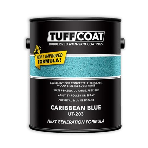 Tuff Coat Medium Texture Rubberized Non-Skid Deck Coating – Textured Non-Slip Safety Surface for Pool Decks, Docks, Boat Ramps, Patios, Walkways & High-Traffic Areas (UT-203 Caribbean Blue 1-gallon) - color: Caribbean Blue, size: 128 Fl Oz (Pack of 1)