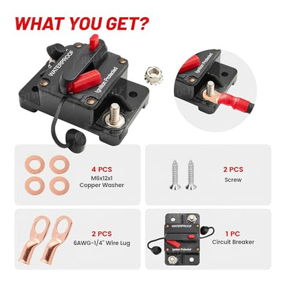 RED WOLF 60 Amp Circuit Breaker W/Ring Terminal 6 Gauge Connector Manual Reset Switch for Boat Trolling Motor Marine ATV Trailer Vehicles Stereo Audio Electronic Battery Solar System Inline Fuse