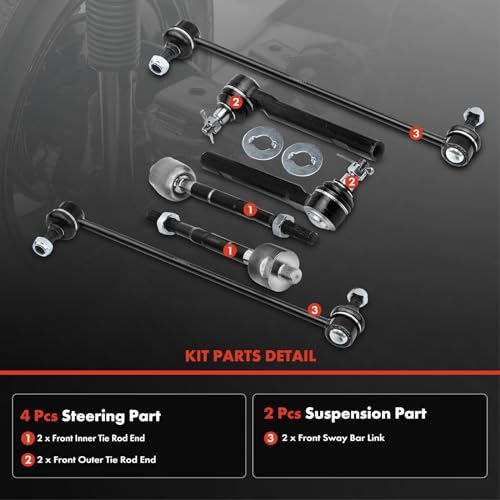 A-Premium 6Pcs Front Suspension Kit, Sway Bar Link, Inner Outer Tie Rod End