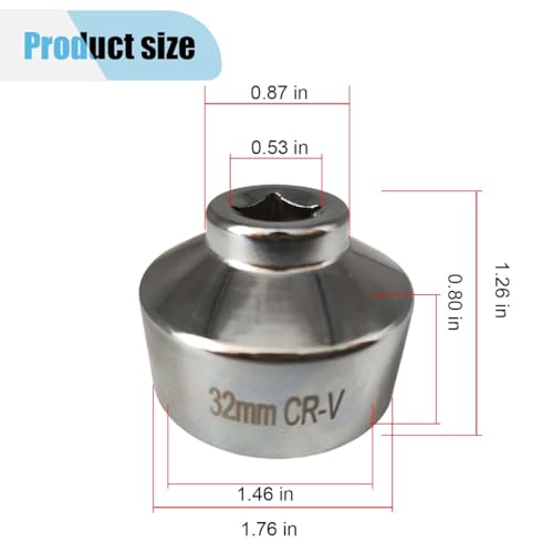 BDZMC 32mm Oil Filter Wrench, 3/8" Drive Socket Wrench, 6 Point Oil Filter Removal Tool, Chrome Vanadium Steel Wrenches for Most Cars (32 mm) - size: 32 mm