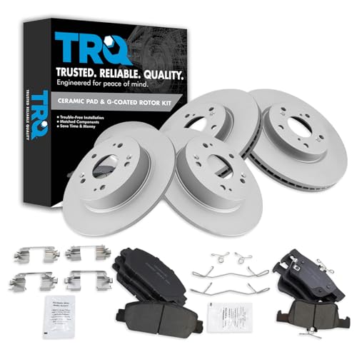 TRQ Front and Rear Brake Pad and Rotor Set Ceramic G Coated Rotors