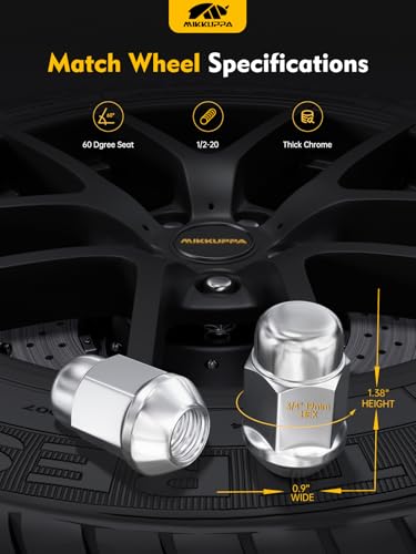 MIKKUPPA 1/2-20 Lug Nuts, Chrome 20PCS Triple Layered Finish Closed End Nut - color: Chrome, size: M12x1.25