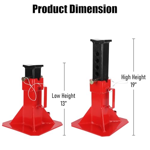 22 Ton Jack Stands, Heavy Duty Pin Type Jack Stand Pair with Safety Lock for Trucks, Trailers and Heavy Equipment Stands, Adjustable Height up to 19", 44,000 lbs Load Capacity, Red