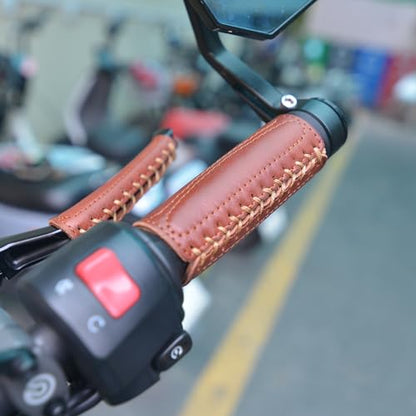Leather Motorcycle Brake Clutch Covers, Handlebar Hand Grip Covers Throttle Grip Covers - color: Brown: Handlebar Cover