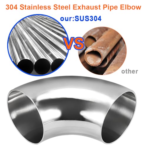 3 Inch 90 Degree SS304 Stainless Steel Bend Tube Exhaust Elbow Pipe for Car Modified Exhaust System 3" Piping Silver Tone，Stair Handrail (2PCS) - size: 3"