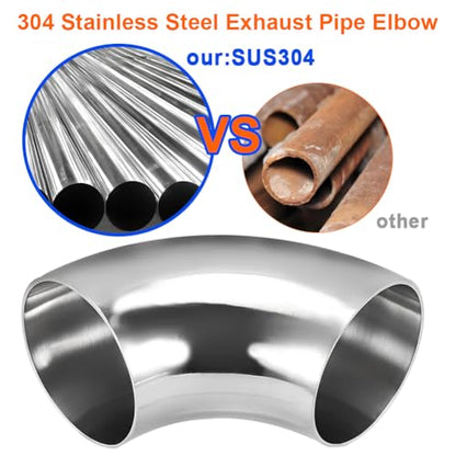 3 Inch 90 Degree SS304 Stainless Steel Bend Tube Exhaust Elbow Pipe for Car Modified Exhaust System 3" Piping Silver Tone，Stair Handrail (2PCS) - size: 3"
