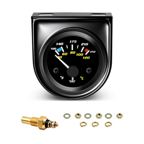 2" 52mm Digital Water Temperature Gauge Kit with Sensor, 100-250°F / 40-120°C, 12V Coolant Temp Gauge for Car Truck Pickup Boat Marine Engine, Without Tee Pipe - color: 40-120℃ & 100-250℉, size: without Tee Pipe
