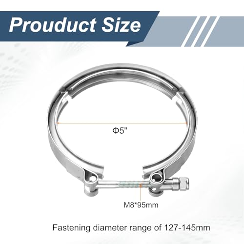 HARFINGTON 5" V Band Clamp Fits 127mm(5") V-Band Flange Clamp Only - size: 5 Inch