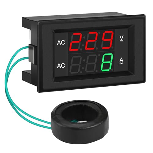 DROK Volt Amp Meter, AC 500V 200A Digital Voltmeter Ammeter Panel, 0.39 Inches LED 2in1 Multimeter, 2-Wire Voltage Amperage Tester Gauge with Current Transformer - size: AC 500V 200A