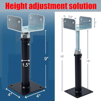 4 Pack U-Shaped Floor Jack - Adjustable Steel Beam Support for 4x2, 4x4, 4x6 Joists Heavy Duty Screw Jack with U-Head Telepost & House Jack.9-13 Inch Adjustment Range. - size: 9-13