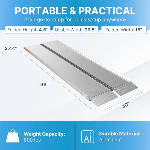 EZ-ACCESS Suitcase Singlefold Portable Wheelchair Ramp, 8 x 30 in - size: 8 Foot (Pack of 1), style: Standard