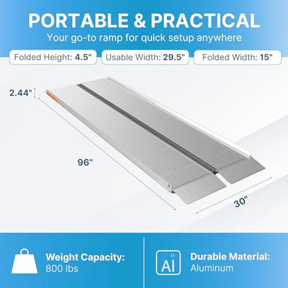 EZ-ACCESS Suitcase Singlefold Portable Wheelchair Ramp, 8 x 30 in - size: 8 Foot (Pack of 1), style: Standard