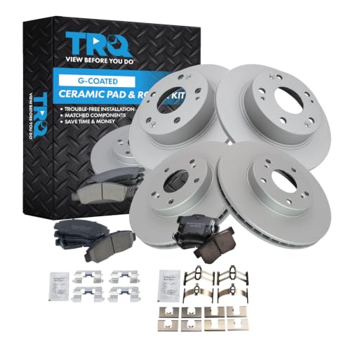 TRQ Front and Rear Brake Pad and Rotor Set Ceramic G Coated Rotors