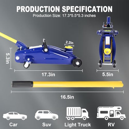 PONO Low Profile Floor Jack 2 Ton, 5.1"-13" Lift Heavy Duty Car Jack