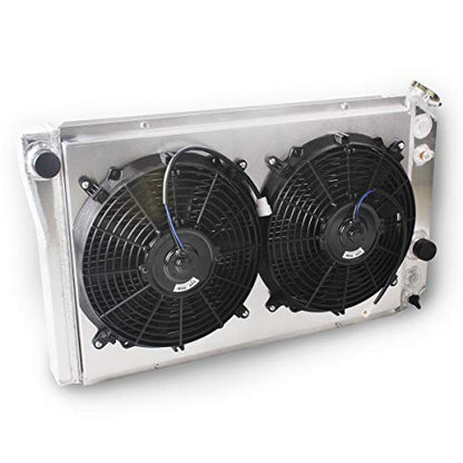 OHOB-COOL 3 Row Full Aluminum Radiator with Fan For 1984-1990 Chevy Corvette 5.7L V8 /1982-2002 S10 Conversion LS - size: 82-02 chevy